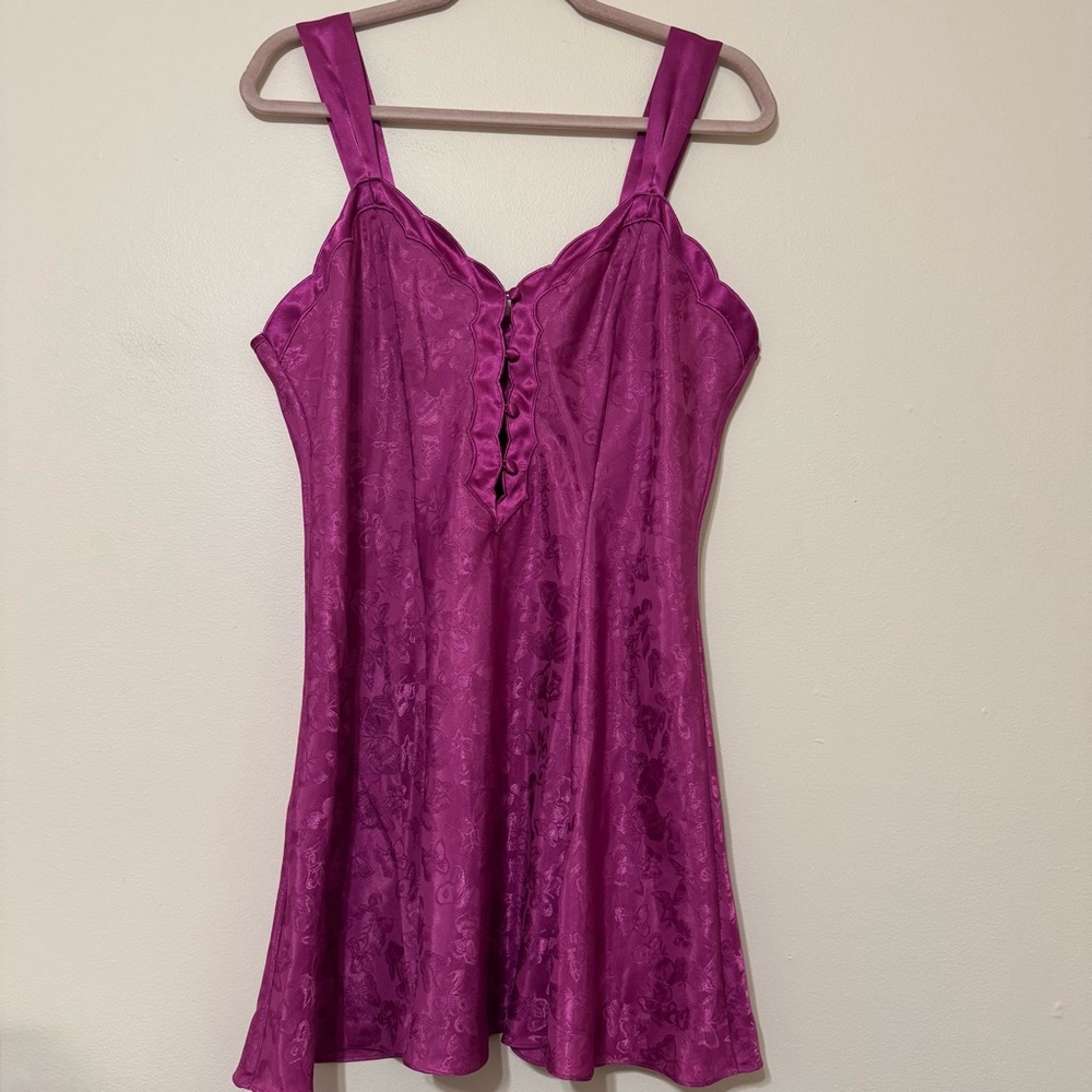 Vintage Y2K Butterfly Print Pink Satin Pink Button Front Slip Dress